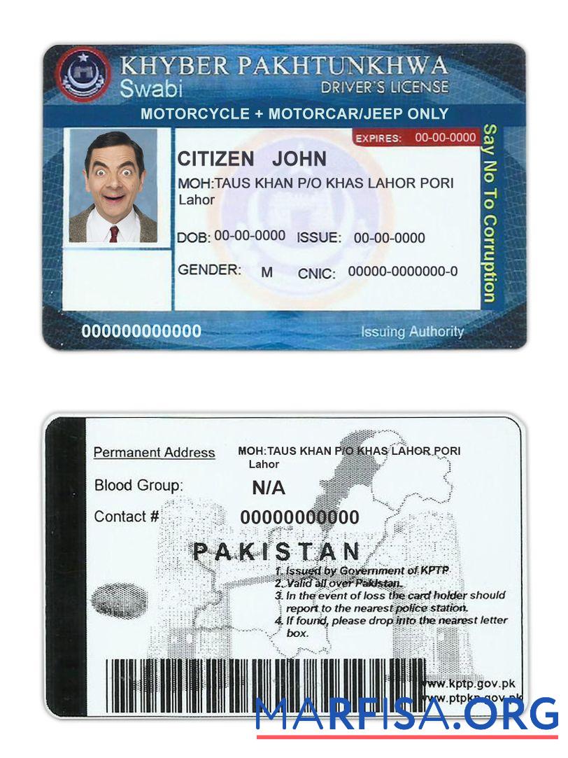 Downloadable Pakistan driver license sample